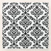 Prima Damask Muster Black auf Weiß Glasuntersetzer (Vorderseite)