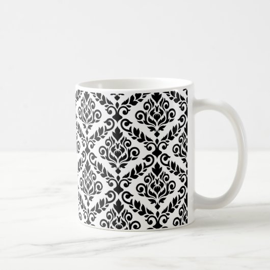 Prima Damask Muster Black auf Weiß Kaffeetasse (Rechts)