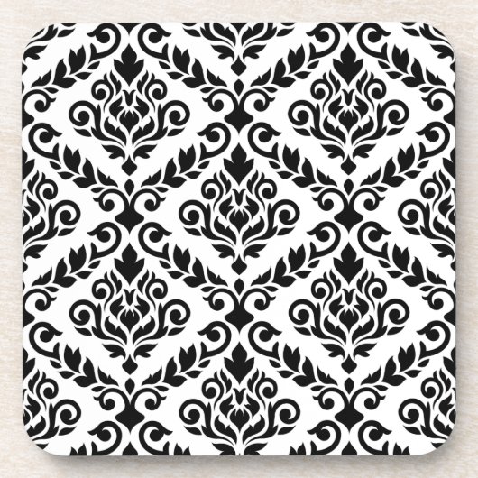 Prima Damask Muster Black auf Weiß Untersetzer (Vorderseite)