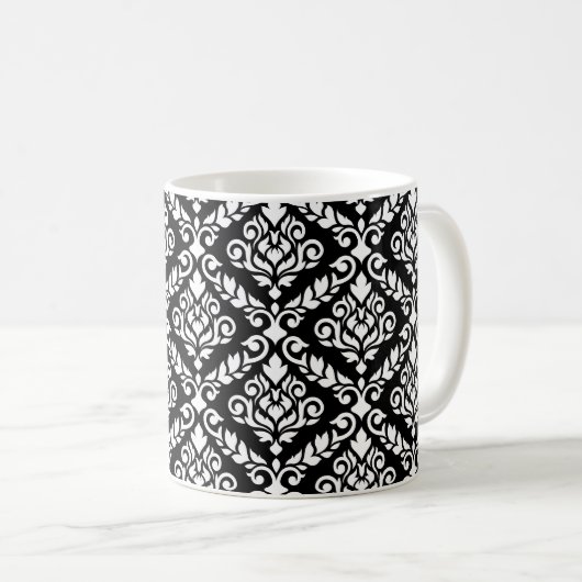 Prima Damask Muster Weiß auf schwarz Kaffeetasse (VorderseiteRechts)