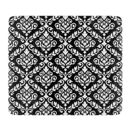 Prima Damask Muster Weiß auf schwarz Schneidebrett (Vorderseite)