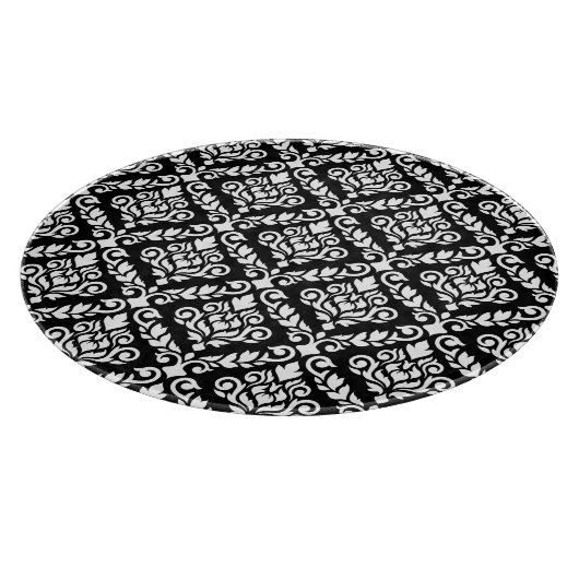 Prima Damask Muster Weiß auf schwarz Schneidebrett (Ecke)