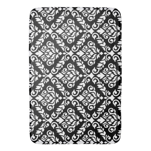 Prima Damast großes Ptn Weiß auf Schwarzem Badematte (Vorderseite Vertikal)