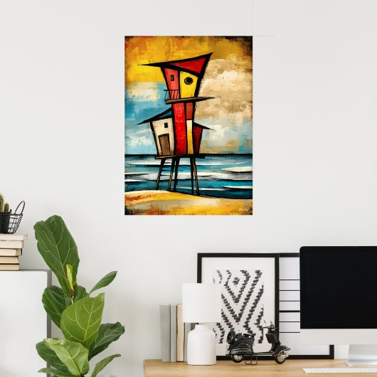 Primal Watch — Abstract Expressionist Beach Tower Poster (Heimbüro)