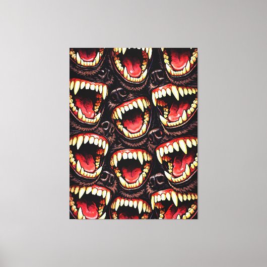 Primal Wolf Pack Snarling Fangs Horror Pop Art Leinwanddruck (Vorderseite)