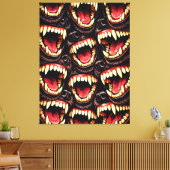 Primal Wolf Pack Snarling Fangs Horror Pop Art Leinwanddruck (Insitu (Wohnzimmer))