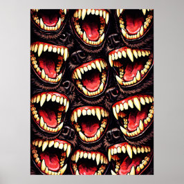 Primal Wolf Pack Snarling Fangs Horror Pop Art Poster