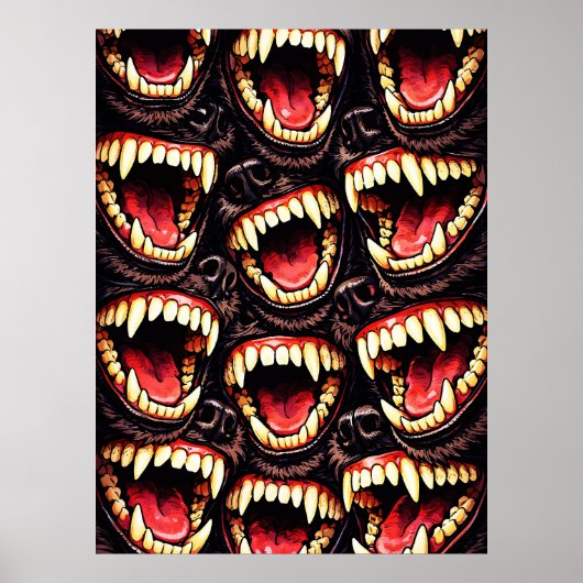 Primal Wolf Pack Snarling Fangs Horror Pop Art Poster (Vorne)