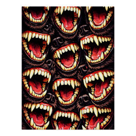 Primal Wolf Pack Snarling Fangs Horror Pop Art Poster