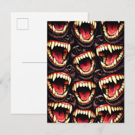 Primal Wolf Pack Snarling Fangs Horror Pop Art Postkarte