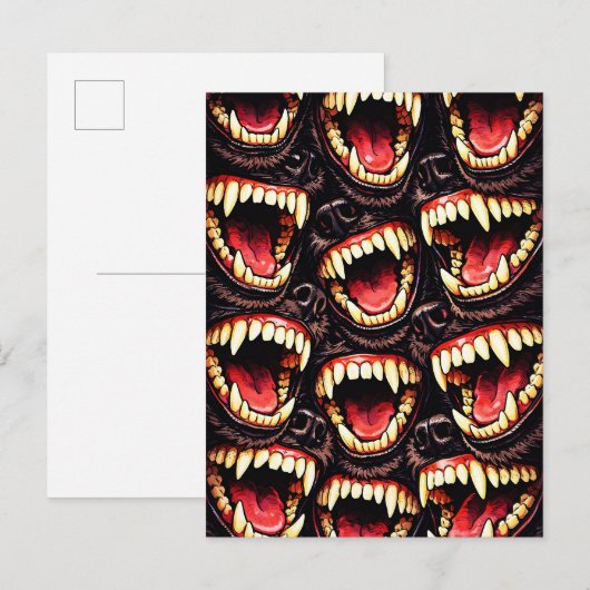 Primal Wolf Pack Snarling Fangs Horror Pop Art Postkarte (Vorne/Hinten)
