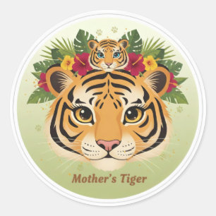 Primär: Süße Mutter-Tiger und Jungtier-Aufkleber - Runder Aufkleber