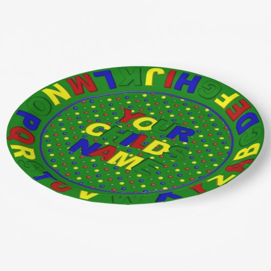 Primärdots Alphabet, Grünpapierplatte Pappteller (Schrägansicht)