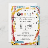 Primärer Pinselstrich Abstrakt Unisex Oh Babydusch Einladung (Vorne/Hinten)