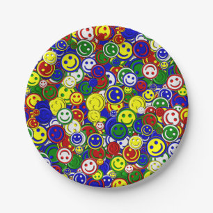 Primäres glückliches Gesicht Allover Beads Pappteller