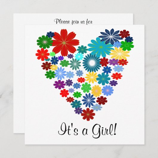 Primärfarbblumenherz-Babyparty-Einladung Einladung (Vorne/Hinten)