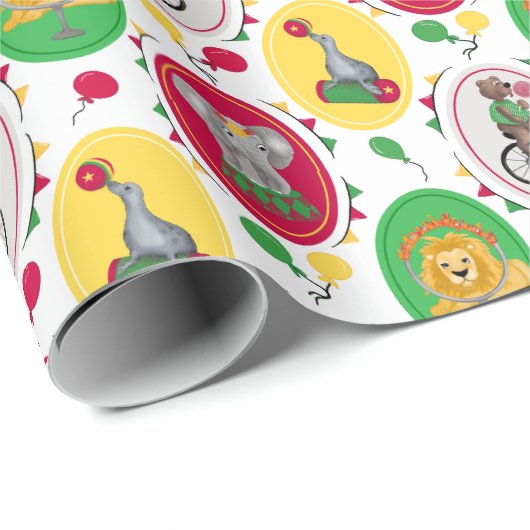 Primärfarben der pulsierenden Zirkustiere Geschenkpapier (Rolleneckpunkt)