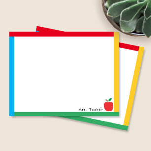 Primärfarben Rand & Lehrer Apfel Cute Classic Mitteilungskarte