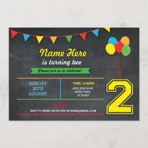 Primärfarbgeburtstags-Mädchen-Jungen 2. zwei laden Einladung