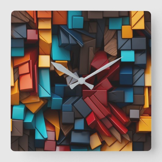 Primärkuben Quadratische Wanduhr (Vorderseite)