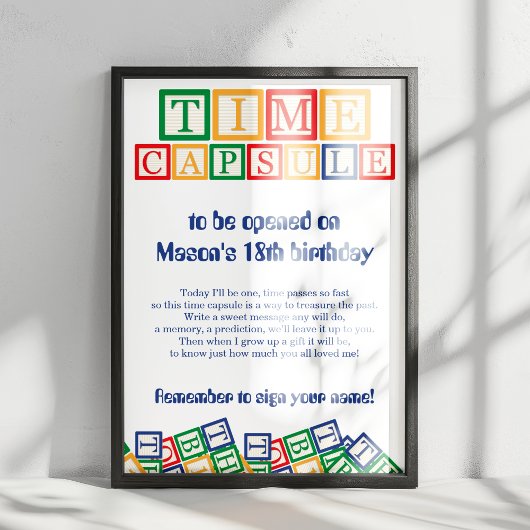 Primary Colors Blocks Time Capsule 1st Birthday Poster