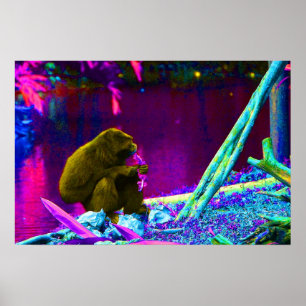 PrimatessenGrüntöne auf Rand des Landneons Poster