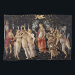 Primavera, Allegorie des Frühlings von Sandro Bott Geschirrtuch<br><div class="desc">Primavera oder Allegorie des Frühlings c. 1482 von Sandro Botticelli (144-1510) ist ein Vintages Renaissance-Kunstmythologie-Naturgemälde mit einer Gruppe mythologischer Figuren in einem Wald oder Garten. Allegorisch für das üppige Wachstum der Frühjahrssaison. In einem Orangenhain sind sechs Frauen, zwei Männer und ein mit Jalousie gefalteter Engel.</div>