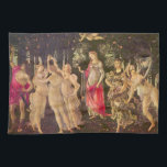 Primavera, Allegorie des Frühlings von Sandro Bott Geschirrtuch<br><div class="desc">Primavera oder Allegorie des Frühlings c. 1482 von Sandro Botticelli (144-1510) ist ein Vintages Renaissance-Kunstmythologie-Naturgemälde mit einer Gruppe mythologischer Figuren in einem Wald oder Garten. Allegorisch für das üppige Wachstum der Frühjahrssaison. In einem Orangenhain sind sechs Frauen,  zwei Männer und ein mit Jalousie gefalteter Engel.</div>