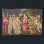 Primavera, Allegorie des Frühlings von Sandro Bott Geschirrtuch<br><div class="desc">Primavera oder Allegorie des Frühlings c. 1482 von Sandro Botticelli (144-1510) ist ein Vintages Renaissance-Kunstmythologie-Naturgemälde mit einer Gruppe mythologischer Figuren in einem Wald oder Garten. Allegorisch für das üppige Wachstum der Frühjahrssaison. In einem Orangenhain sind sechs Frauen, zwei Männer und ein mit Jalousie gefalteter Engel.</div>