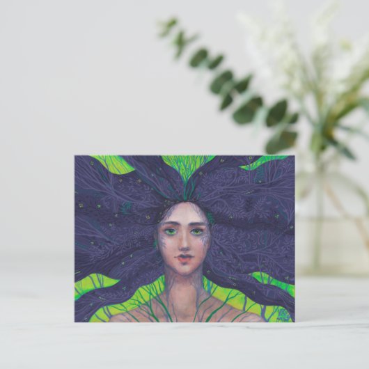 Primavera Spring Goddess Fantasy Surreal Portrait Postkarte (Stehend Vorderseite)