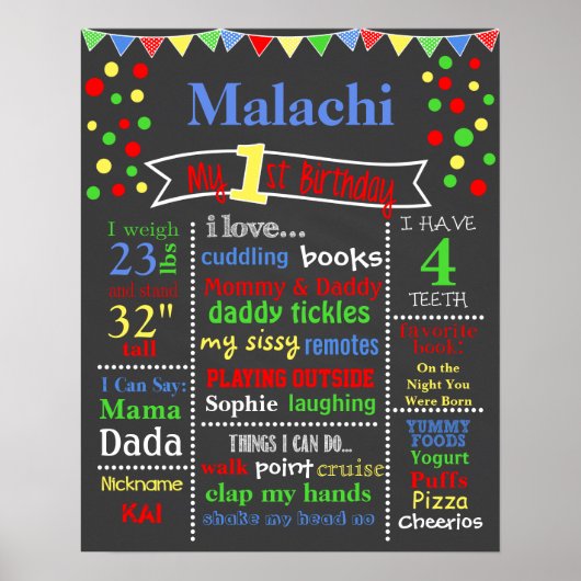 Prime Polka Dot Birthday Chalkboard Poster (Vorne)