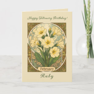 Primel Februar Geburtstagsblumen Art Nouveau Sty Karte