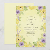 Primel-Lavendel-Hochzeit bemalt Einladung (Vorne/Hinten)