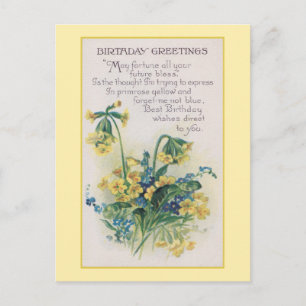 Primel und Vergissmeinnicht Vintage Geburtstag Postkarte