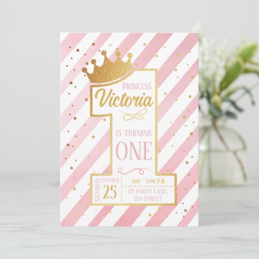 Primer cumpleaños de la Princesa Einladung (Stehend Vorderseite)