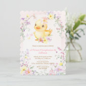Primer Cumpleaños Pato de Goma Rosa para Niña Einladung (Stehend Vorderseite)