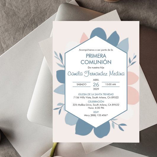 Primera Comunion Blue Verlasst Erste Heilige Kommu Einladung