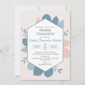 Primera Comunion Blue Verlasst Erste Heilige Kommu Einladung (Vorderseite)