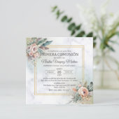 Primera Comunion Boho Blume Junge Erste Kommune Einladung (Stehend Vorderseite)