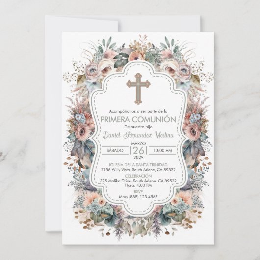 Primera Comunion Einladung Boho Erste Kommune (Vorderseite)