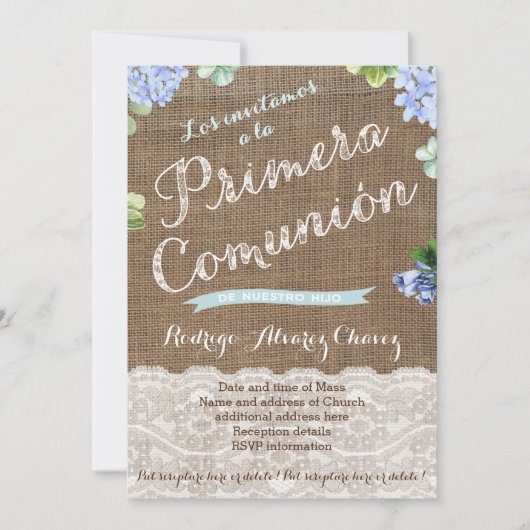 Primera Comunión, Einladung der 1. Kommunion Latin (Vorderseite)