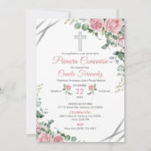 Primera Comunion Einladung Wasserfarben Rosen (Vorderseite)