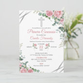 Primera Comunion Einladung Wasserfarben Rosen (Stehend Vorderseite)