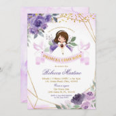 Primera Comunion (Lila und Gold) Einladung (Vorne/Hinten)