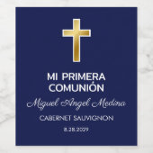 Primera Comunion Minimalistisch Blue First Communa Weinetikett (Einzelnes Label)