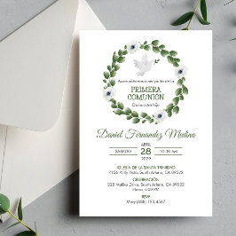 Primera Comunion Niedlich Grüne Blätter Erste Komm Einladung
