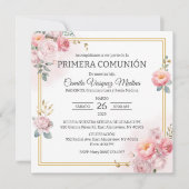 Primera Comunion Pink Roses Erste Heilige Kommune Einladung (Vorderseite)