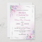 Primera Comunion Purple Flowers erste Kommune Einladung (Vorderseite)