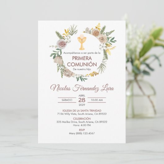 Primera Comunion Spanischer Chalice Erste Kommune Einladung (Stehend Vorderseite)