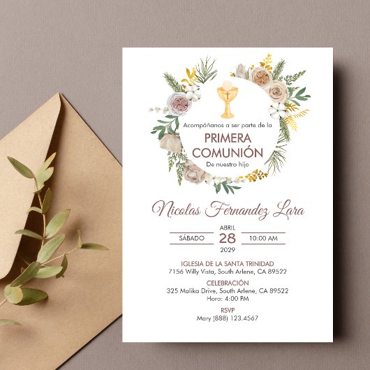 Primera Comunion Spanischer Chalice Erste Kommune Einladung